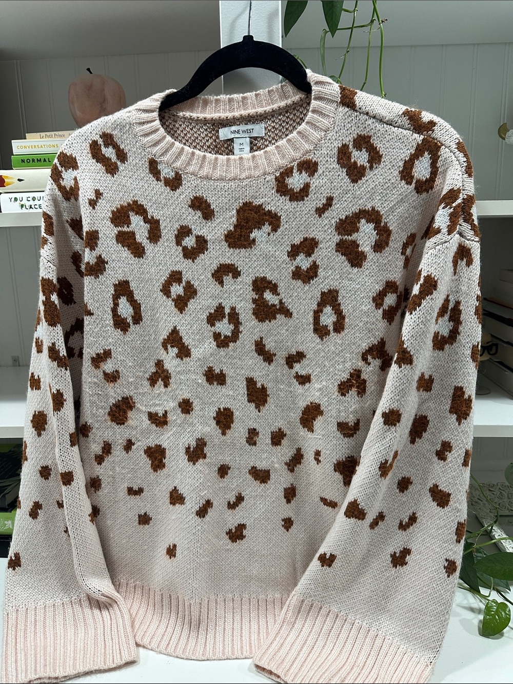 Nine West Cream and Brown Leopard Crewneck Sweater